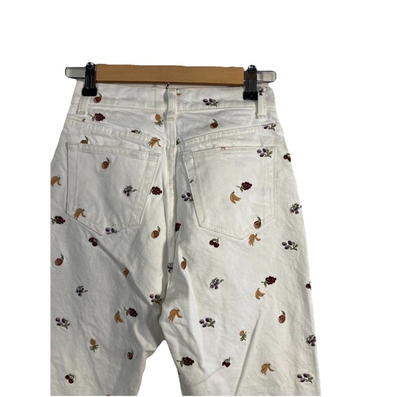 Reformation Cynthia Fruitloops High Rise White Embroidered Straight Jeans Sz 24 - Picture 7 of 9